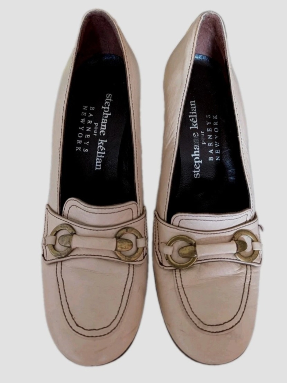 Vintage Stephane Kelian Cream Leather Heeled Loafers Made in France Horsebit